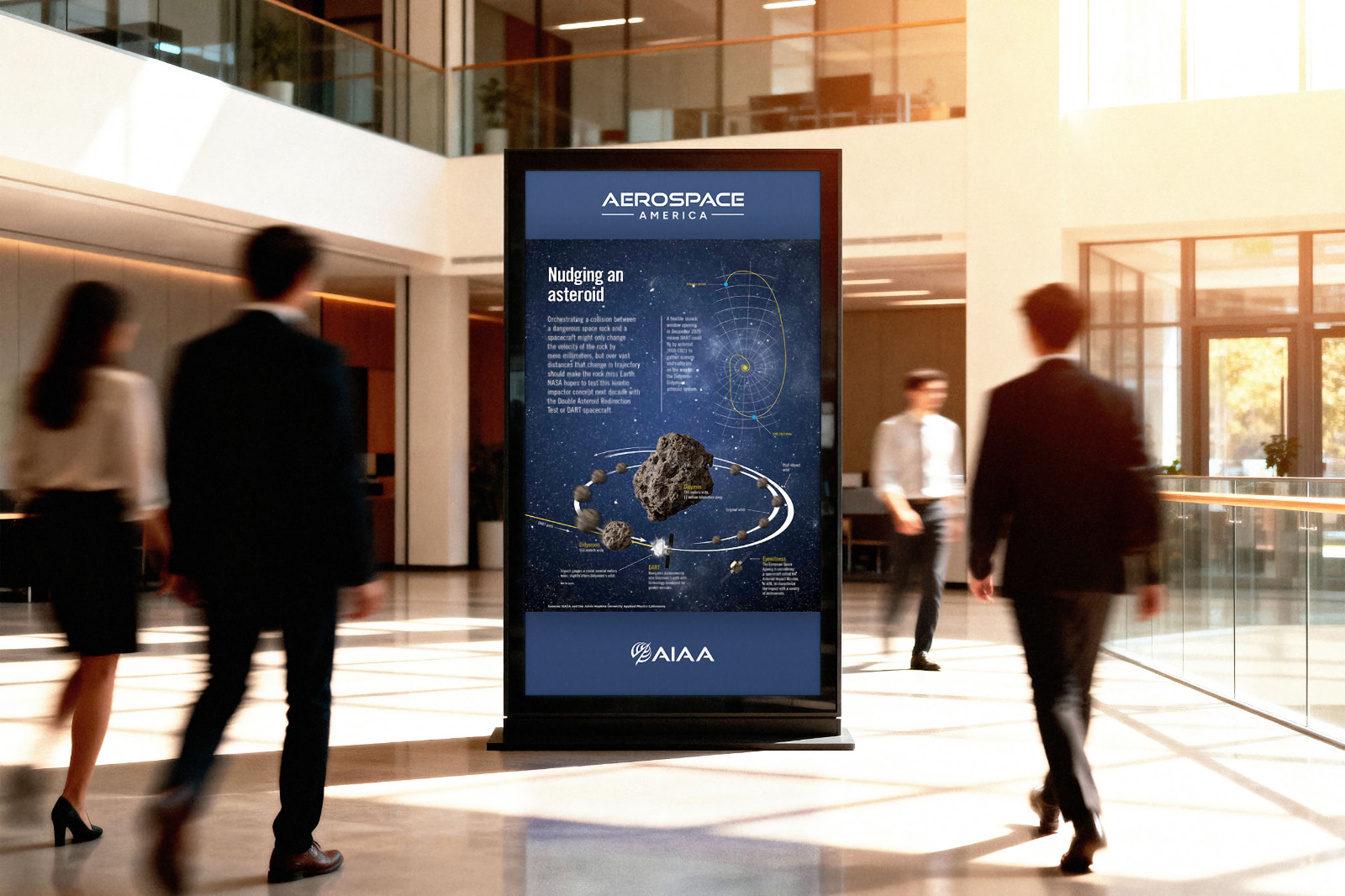 Aerospace America campaign displayed in a public lobby